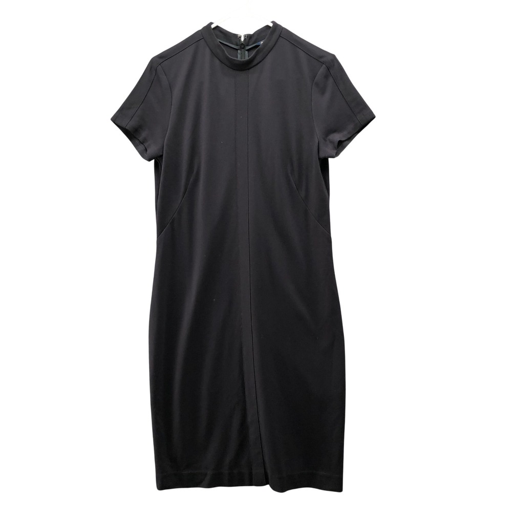 Brooks‎ Brothers Sheath Mock Neck Dress Womens 10 Black Short Sleeve Ponte